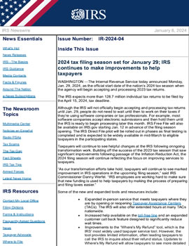 Click for 2024 tax filing season set for January 29 